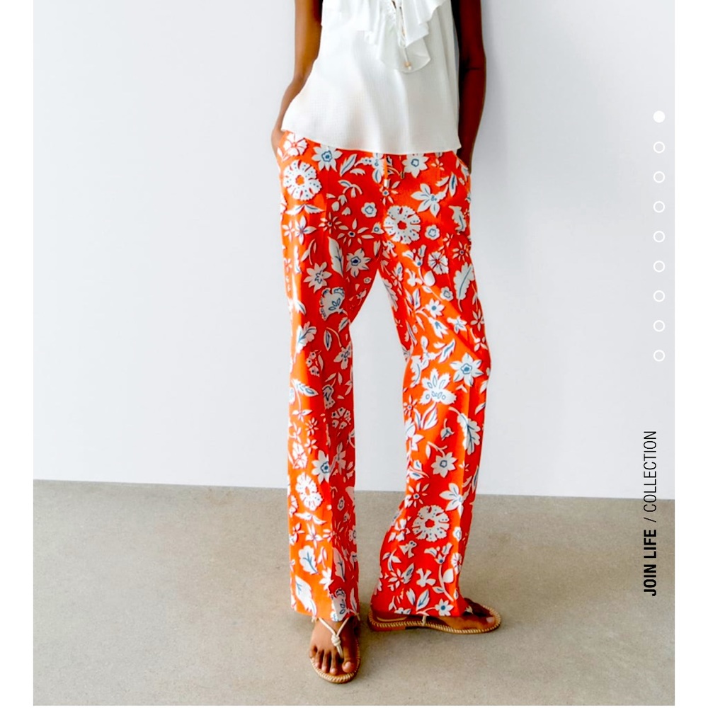 Zara Linen Blend Printed Pants